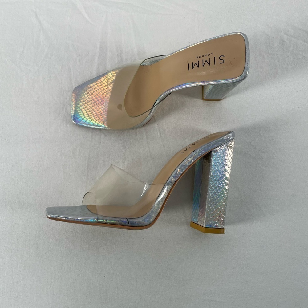 Simmi London Metallic Snakeskin Square‎ Toe Heeled Mule Size 7